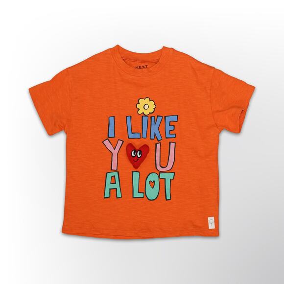 NEXT Kids Orange 'I Like You A Lot' Heart Graphic Tee - 6-7Y - Picture 1 of 2